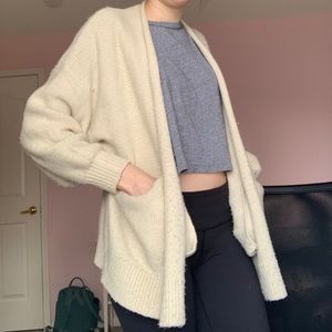 Beige slouchy oversized open cardigan sweater